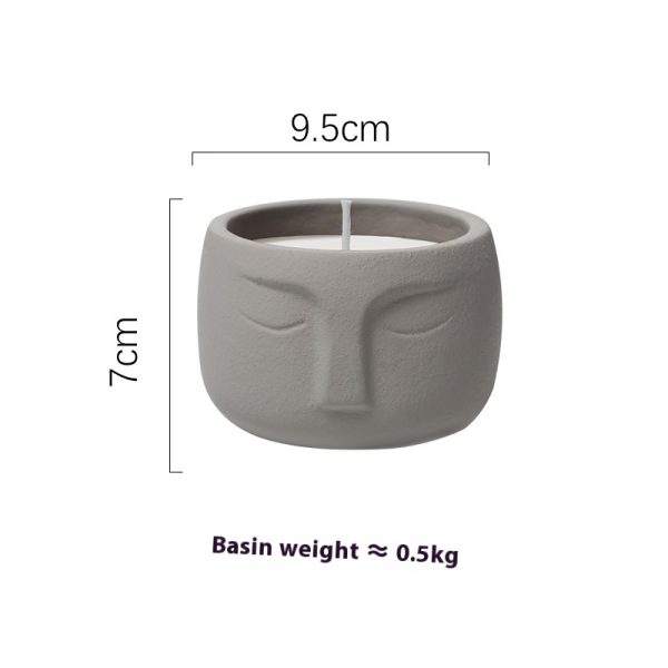 Grey Ceramic Candle Holder with Face Design, 9.5cm Diameter, 7cm Height