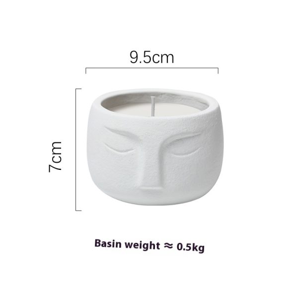 Handcrafted Face Design White Ceramic Candle with Dimensions