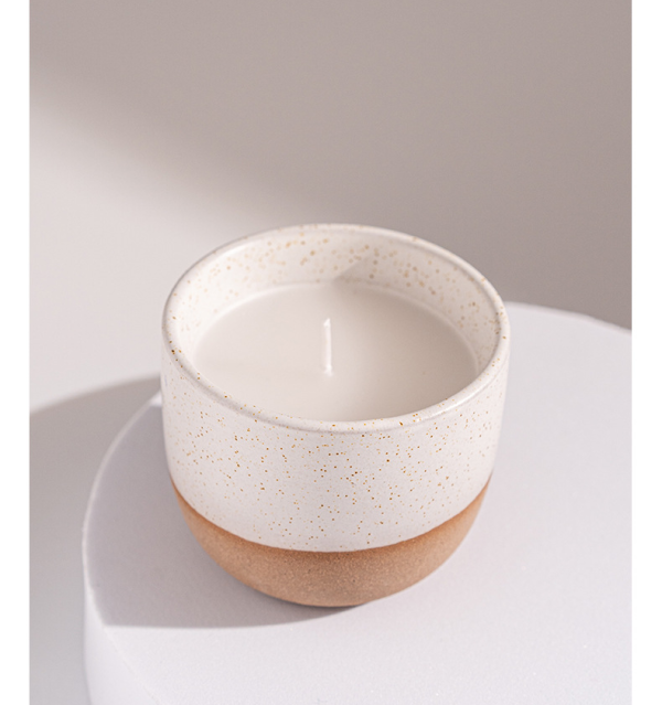 Handcrafted White and Natural Ceramic Candle